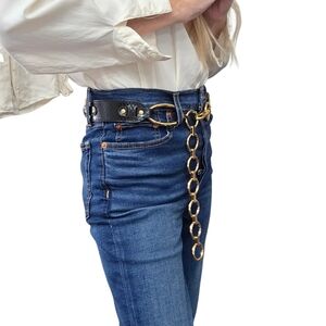 Per Se Italian Leather Chain Belt Gold Hardware Statement Y2K M